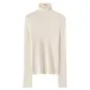 Suéter de punto sin costuras para mujer de otoño e invierno con cuello alto, hecho de lana pura finamente hilada, de manga larga, top ajustado para usar como capa base
