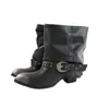 First Encounter Botas Western Femininas para Outono/Inverno 2026, Design de Salto Grosso, Botas de Equitação com Bico Afiado Franzido, Botas Legging