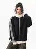 Sudadera cárdigan de punto gofre deportivo estilo americano, unisex, nueva colección de otoño, corte holgado, chaqueta casual a rayas con cuello alto