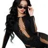 Body Hueco con Pedrería Estilo Americano, Lencería Seductiva Transparente de Una Sola Pieza, Traje de Baño Sexy, Conjunto de Malla de Manga Larga