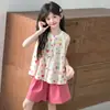 Conjunto Infantil 2026 Nova Coleção de Verão para Crianças Maiores, Conjunto de Top de Manga Curta com Coração Dopamina e Shorts
