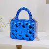 2026 Nova Bolsa de Mão com Corrente de Pérolas em Treliça de Diamante com Superfície de Espelho Metálico Mini Bolsa Quadrada Pequena de Casca Dura Bolsa Transversal com Corrente para Mulheres Atacado