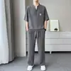 Traje de estilo chino para hombre, de seda helada, holgado, camiseta fina de manga corta, conjunto deportivo de verano holgado para hombre