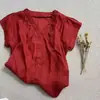 Camisa Feminina Gola V Estilo Francês 2026 Verão Casual para o Trabalho Elegante Plissada Manga Curta Solta Modeladora Blusa Top