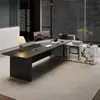 Mesa de Chefe Minimalista Italiana em Madeira Maciça Preta com Mesa de Chá Integrada Mesa de Presidente de Alto Padrão Luxo Leve Moderna