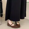 2026 Novos Sapatos Femininos Mary Jane Retro de Camurça Bico Fino Fivela de Metal Camélia Sapatos de Uma Sola Leves e Respiráveis