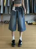 Pantalones Capri de Mezclilla Vintage Azules Florales Ultra-Geniales de Pierna Recta Sueltos para Mujer, Nuevos Pantalones Crop de Pierna Ancha Adelgazantes de Cintura Alta para Verano