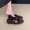 Primer Encuentro Temporada Zapatos Peludos Estilo Francés Pequeños Ropa de Abrigo para Mujer Con Terciopelo Adicional Calientes de Suela Plana Zapatos de Algodón Zapatos Mary Jane Mocasines sin Cordones
