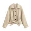 Outono Novo Casaco Curto Transpassado com Cinto e Gola Polo Casaco Trench Coat de Manga Comprida para Mulheres Estilo Europeu e Americano