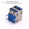 Conector Dual USB de Pie Doblado a 90 Grados, Borde Enrollado, Boca Plana, Negro Arriba y Azul Abajo, Socket Hembra USB2.0+USB3.0 de Doble Capa