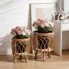 Soporte de Piso para Flores con Macetas de Madera Tejidas de Ratán, Soporte de Flores para Balcón con Cestas Tejidas, Decoración de Interiores, Macetas de Piso para Plantas Verdes