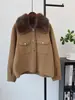 Nuevo cárdigan de punto de lana de doble cara con cuello de pelo desmontable, estilo europeo, para Otoño/Invierno 2026, suéter abrigo casual holgado para mujer