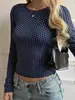 Roupas Femininas Transfronteiriças Europeias e Americanas Poá Gola Redonda Manga Longa Slim Fit Elástico Afinando Casual Retrô Pulôver Top Feminino