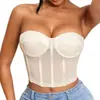 Top corset cruzado branco tomara que caia decote coração com aro e barbatanas para modelar a cintura