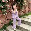 Conjunto de Alças de Verão 2026 Novo Vestido de Alças Fino de Seda de Gelo para Meninas Calças Flare Nove Pontos Conjunto de Duas Peças Estiloso Tendência