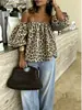 Exclusivo de Amazon: Blusa de Moda con Estampado de Leopardo, Mangas de Farol, Hombros Descubiertos, Sexy, Para Viajes al Trabajo, Elegante, Versátil