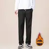 Calça Jogger Masculina Solta Tendência Perna Larga Comprimento Total Reta Forrada com Lã Cintura Elástica e Cordão para Primavera e Outono