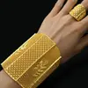 Apertura Conjunto de Anillos de Pulsera de Cobre Dubai Hueco Tallado Chapado en Oro Joyería Novia Shale Joyería de Oro Venta Directa de Fábrica