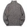 Suéter Rumeng de estilo retro japonés, cuello semi-alto con media cremallera, hilo floral, para hombre y mujer, otoño, peso pesado, tejido de punto suelto acanalado vertical