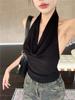 Hot Girls Sexy Collar Halter Camisola Verão Feminino Slim-fit Design Sense Preto Sem Mangas Top Sem Encosto para Uso Exterior