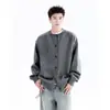 Suéter cárdigan Cleanfit gris claro para hombre, tejido casual de otoño de corte holgado con un toque de alta gama, chaqueta elegante y casual