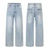 Calça masculina EIGHTISLAND estilo de rua americano moderna, jeans soltos azul gelo lavado, calça masculina longa NK719