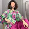 Conjunto de dos piezas de camiseta de algodón y lino estampada y pantalón de pierna ancha 2302