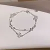 Corrente de Flores Estelares Empilháveis! Pulseira Dupla Camada Flor Trevo da Sorte em Zircônia, Estilo Simples e de Alto Padrão, Joia de Temperamento de Nicho para Mulheres