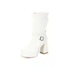 Botas de Inverno 2026 Moda Transfronteiriça Sola Grossa Salto Alto Tamanho Grande 40-50 Zíper Lateral Cor Sólida Meio da Panturrilha