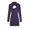 Ropa de Mujer al por Mayor Transfronteriza Nuevo Estilo de Chica Popular Europea y Americana Espalda Descubierta Cuello Semi-Alto Corte Ajustado Hueco Vestido de Felpa Cepillada