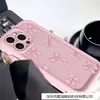Funda para Teléfono Móvil Rosa con Lazo Manzana 14Promax Iphone15 Estilo Coreano 13/12 Resistente a Caídas 11 Hermosa 7/8 Pegamento Suave