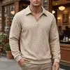 Ropa para Hombre de Punto de Manga Larga Casual al Aire Libre con Cuello Solapa y Media Cremallera, Estilo Europeo y Americano Transfronterizo, Nueva Colección Primavera y Otoño 2025