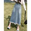 Ropa para Mujer Tallas Grandes 2025 Primavera Nuevo Estilo Falda de Mezclilla Desgastada Estilo Casual Europeo Elegante que Cubre las Caderas