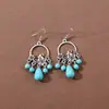 Pendientes Bohemianos Europeos y Americanos con Borlas y Turquesa, Pendientes de Estilo Étnico Retro, Joyería para Orejas Única y Elegante Estilo Tibetano