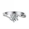 Anillo de plata de ley S925 con moissanita de un quilate, anillo de banda retorcida con diamantes europeo y americano transfronterizo, anillo de compromiso y boda, versátil de lujo ligero al por mayor