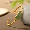 Pulsera de Hoja de Bambú Estilo Étnico Chino para Mujer Chapada en Oro Imitación Jade Hetian Retro Tendencia Nacional Pulsera Joyería al por Mayor