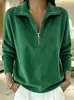 Sudadera Casual de Color Sólido, Corte Holgado, Cuello de Solapa, Media Cremallera, Novedad de Otoño, Sitio Independiente de Amazon Transfronterizo Europeo y Americano 2026