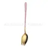 Vajilla transfronteriza de acero inoxidable 304 cuchara para ensalada tenedor cuchara de mango largo cuchara tenedor integrada para ensalada de frutas para estudiantes tenedor para pasta