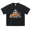 Camiseta de marca de streetwear con estampado de anime desgastado, talla grande, hombros caídos, talla extra, manga corta de verano, manga larga