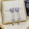 Brincos Flor de Zircônia Folha Quatro Folhas Agulha de Prata S925 Brincos de Nicho de Alta Qualidade Moda Super Fada Brincos com Franja de Pérola para Mulheres