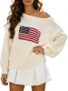 Amazon 2026 Moda Feminina Primavera e Outono Versátil Suéter de Tricô Branco com Padrão Off-Shoulder Blusa Solta em Estoque