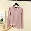 Camiseta Básica de Malha com Rosca Estilo Novo Outono e Inverno para Mulheres, Top Camiseta de Manga Longa, Gola Redonda, Efeito Emagrecedor e Roupa Íntima Térmica Slim