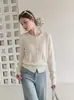 Cárdigan de punto blanco calado con cuello redondo para mujer, estilo coreano de primavera, único y hermoso, corte holgado, chaqueta ligera para aire acondicionado