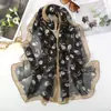 Lenço Protetor Solar de Georgette Estilo Coreano Lenço de Seda Estampado Versátil Lenço de Seda Longo Fino Feminino Xale Decorativo Respirável de Verão
