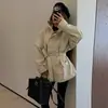 Gabardina corta para mujer, estilo europeo y americano, cuello alto, cinturón con cremallera en la cintura, entallado a la cintura, con bolsillos, corte holgado, estilo workwear, para otoño