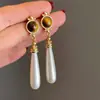 Brincos Longos de Pérola em Gota Estilo Chinês Novo com Agulha de Prata 925 para Mulheres, Brincos de Tarraxa de Turquesa Cool e Elegantes, Acessórios de Luxo Leve de Alta Qualidade
