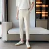 Pantalones Trendy de Hombre para Primavera Estilo Coreano Ajustados Rectos Casuales Tallas Grandes de Negocios Pantalones Largos de Nueve Puntos Pantalones de Traje Estilo Británico