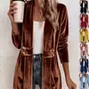 Transfronterizo Nuevo Otoño Invierno 2026 Ropa Femenina Europea Americana Terciopelo Dorado Versátil Cárdigan Color Sólido Holgado Abrigo de Longitud Media de Doble Botonadura