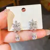 Pendientes Largos de Aguja de Plata Estilo Lujo Ligero con Zirconia Espiga de Trigo Moda Personalidad Sencillo Nicho Temperamento Pendientes de Gama Alta para Mujer