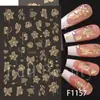 Adesivos de Nail Art Novos Transfronteiriços Fullbeauty com Pó de Glitter Bordado a Ouro Linha Francesa Borboleta Flor Adesivos de Unha Adesivos